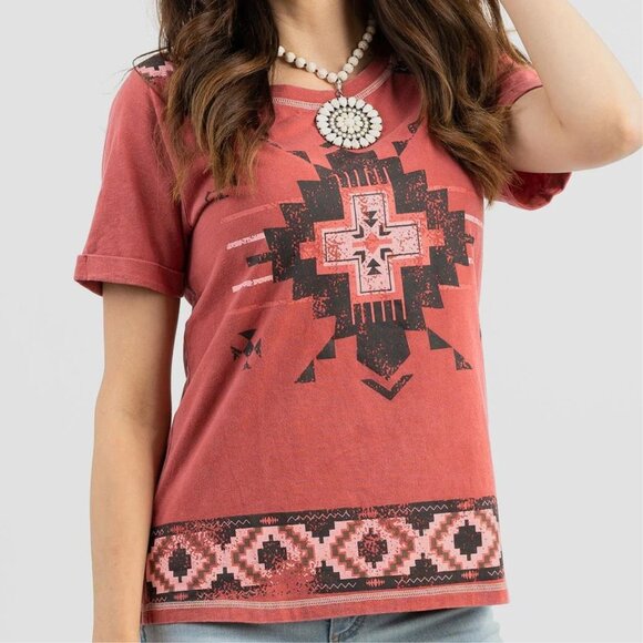MONTANA WEST American Bling Aztec Print Short Sleeve T Shirt Top S-XXL NWT - Picture 1 of 10